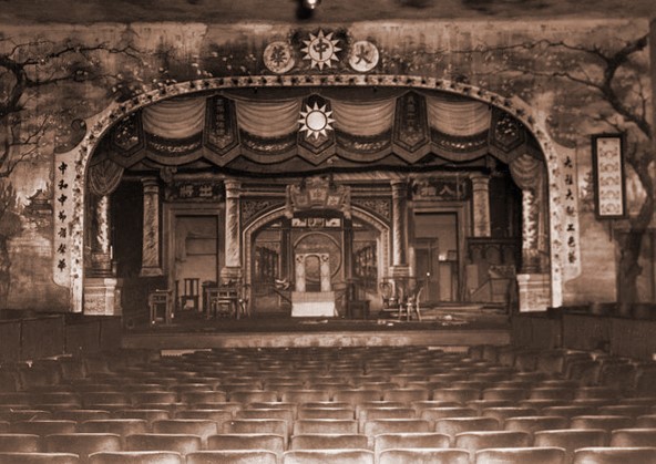 Historic view of the stage and seating