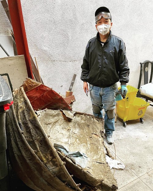 Removing debris from the theater